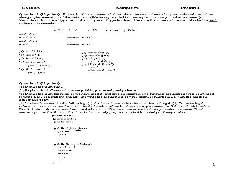 CS100A Sample #1 Prelim 1