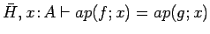 $\bar{H}, x\!:\!A \vdash ap(f; x) = ap(g; x)$